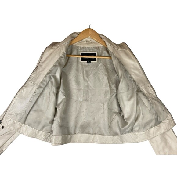 Wilsons Pelle Studio Genuine Leather Jacket Women Sz L Cream Moto Soft Lined VTG - Picture 6 of 12
